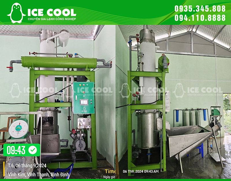 Đặc điểm kỹ thuật của máy làm đá viên công nghiệp bao gồm công suất sản xuất, kích thước đá viên, hệ thống làm lạnh