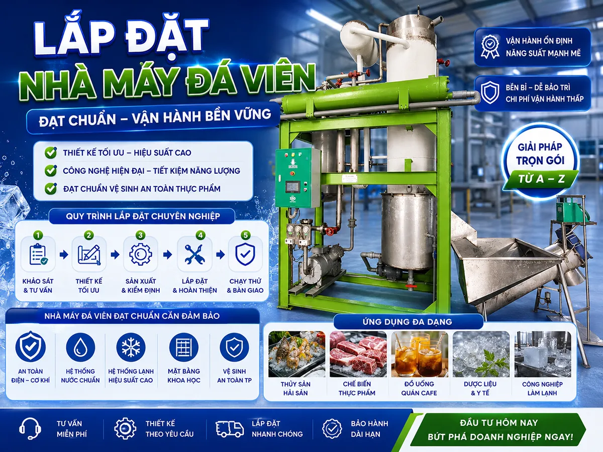 Quy trình thiết kế và lắp đặt nhà máy đá viên đạt chuẩn từ ICE COOL